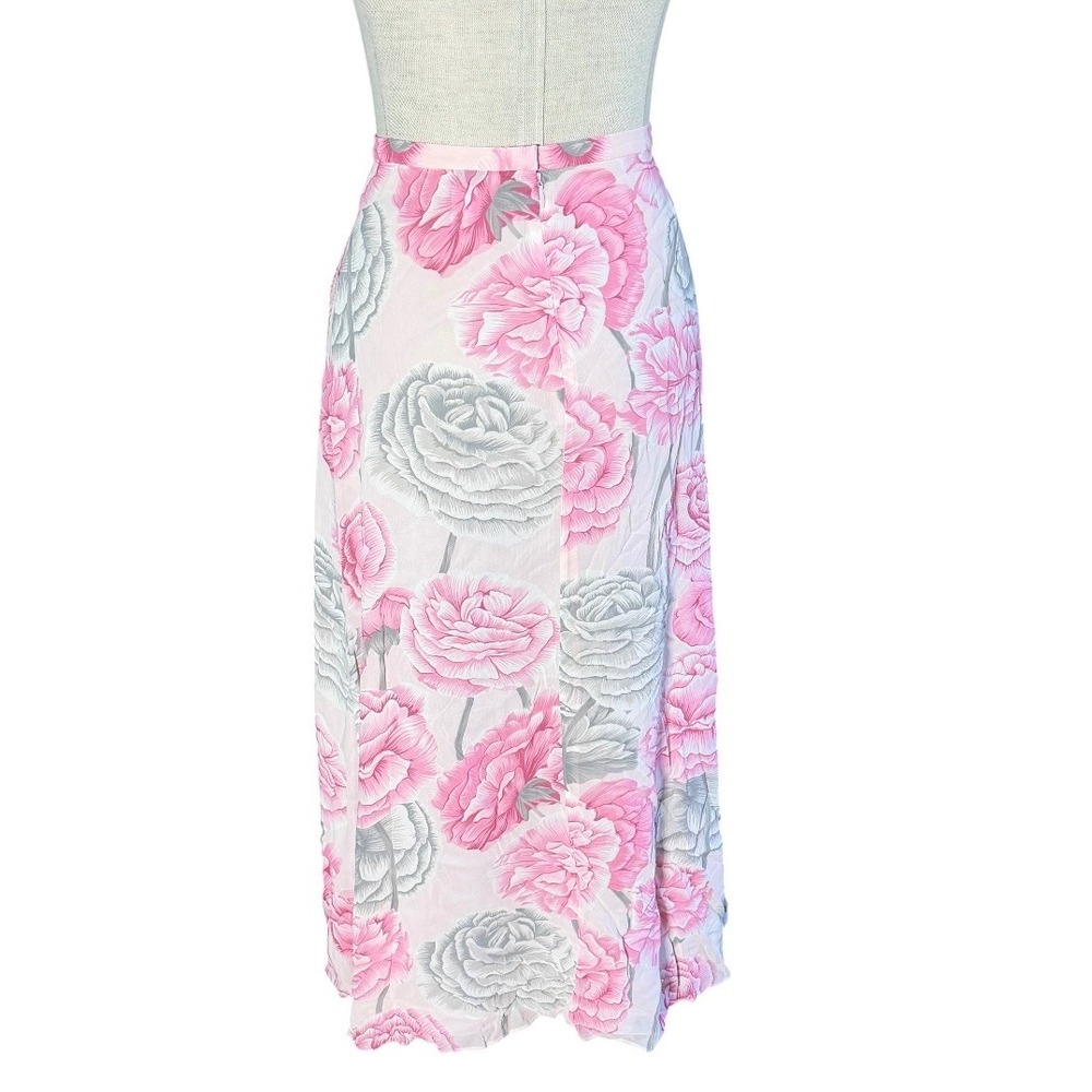 Oscar de la Renta Pink Floral Rayon Maxi Skirt Petite 10P P13232P NEW - Picture 2 of 7